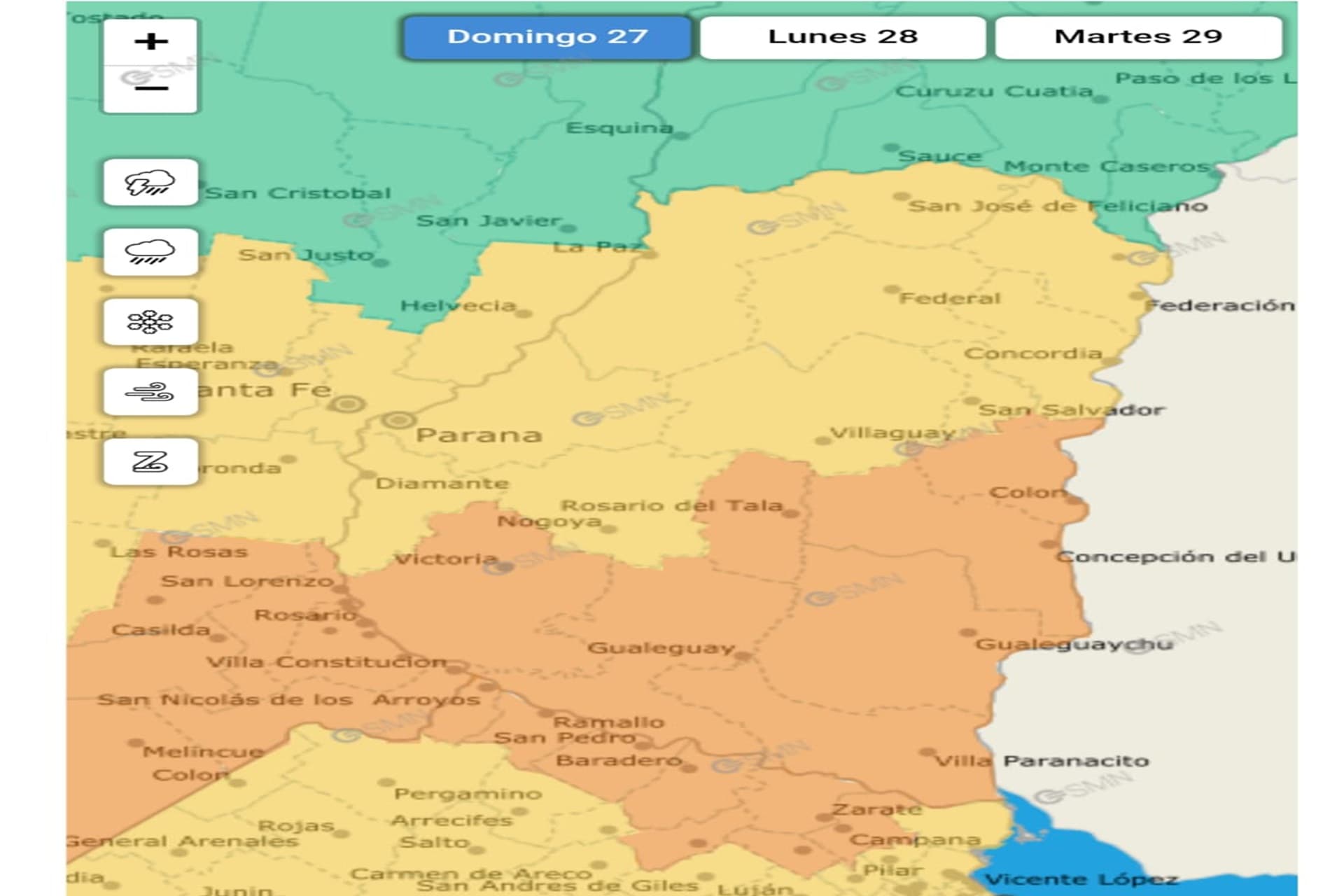 El alerta por tormentas se extiende hasta el martes en el territorio provincial - imagen del Gobierno de Entre Rios